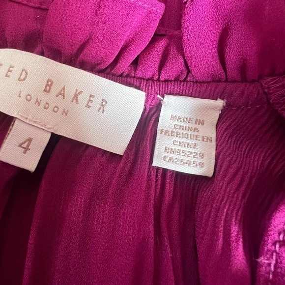 Ted Baker Airlie Pleated Smocking High Neck with Ruffle Top Blouse, Deep Pink, 4 - Picture 13 of 13